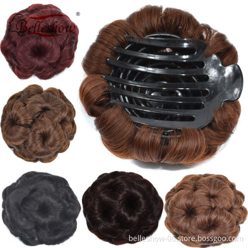 Hot sell white hair chignon 18 colors nine flower shape Synthetic Chignon  hair clip bun synthetic hair pieces